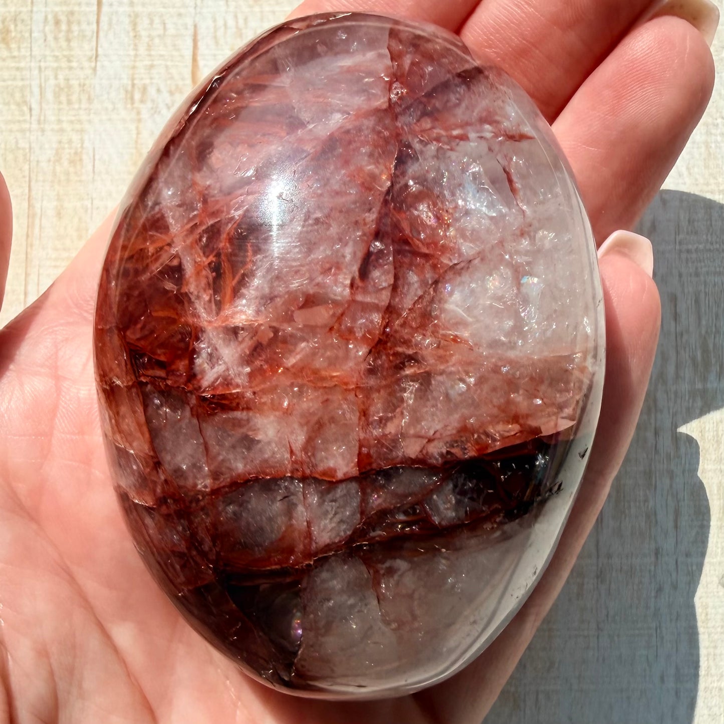 Fire Quartz Palm Stone | Hematoid Quartz | Option H