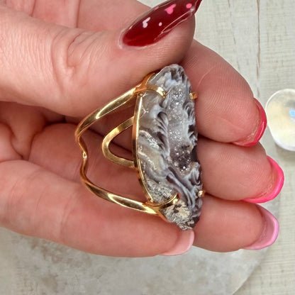 Gorgeous Agate Adjustable Gold Ring from Brazil