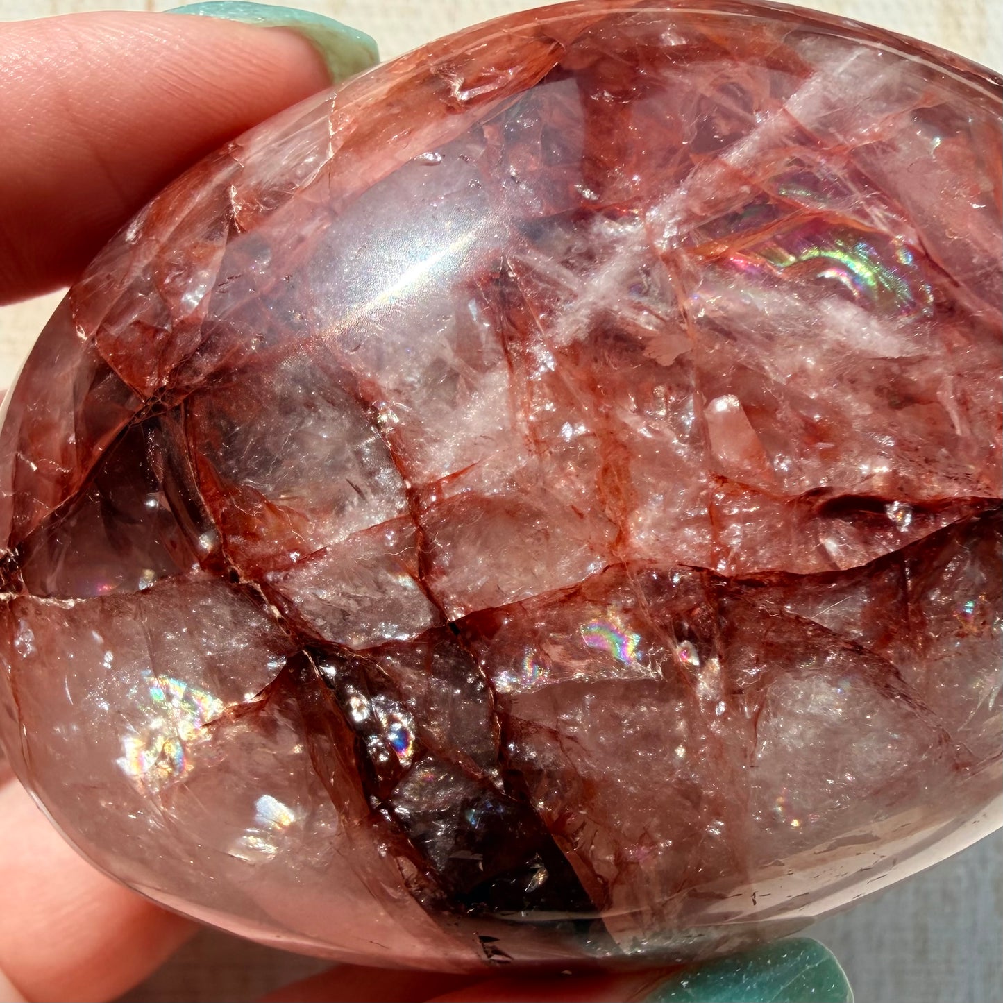 Fire Quartz Palm Stone | Hematoid Quartz | Option H