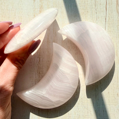 Mangano Calcite Crescent Moon Carving | Pink Mangano Calcite | Mangano Calcite Crystal