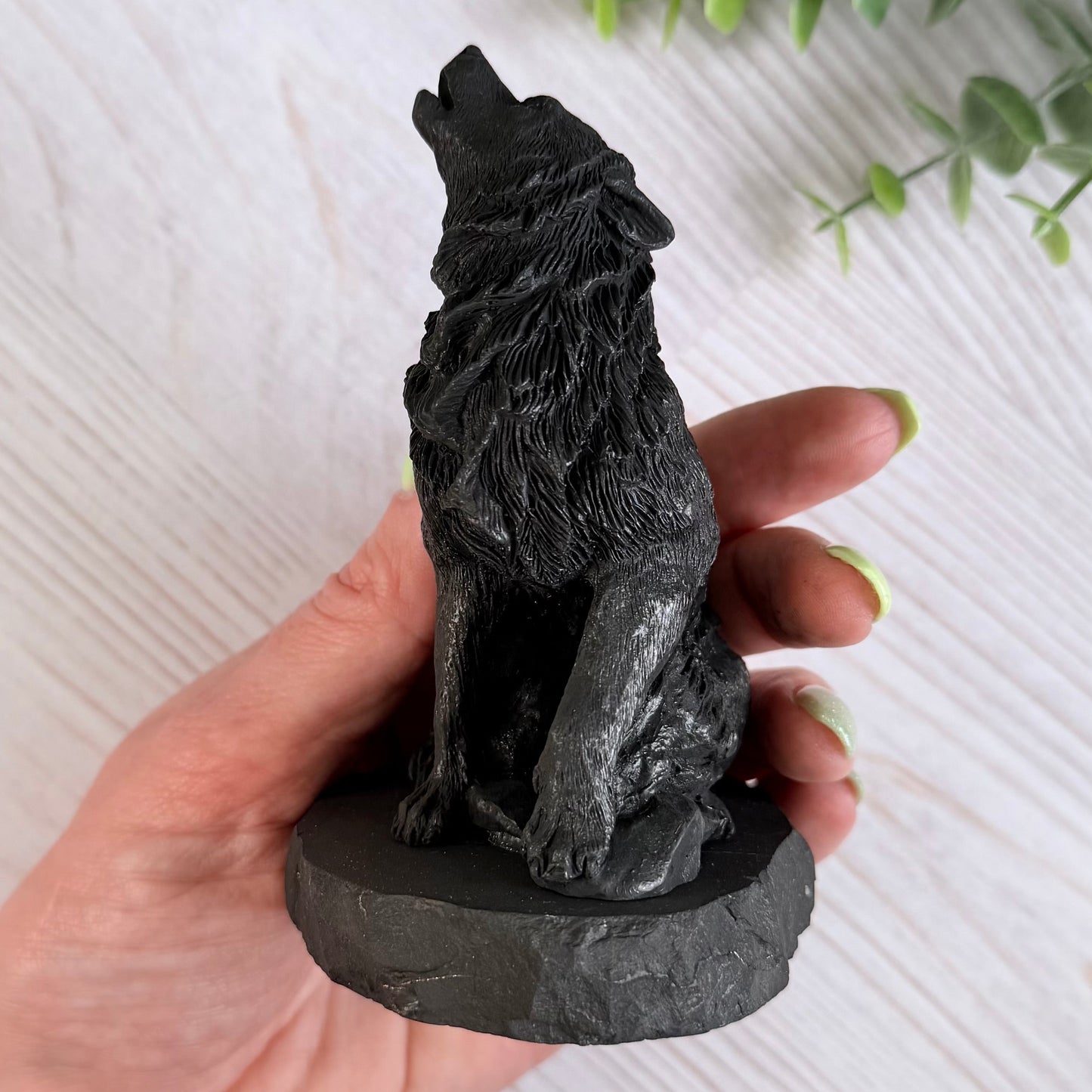 Karelian Shungite Howling Wolf Carving - EMF Protection Statue
