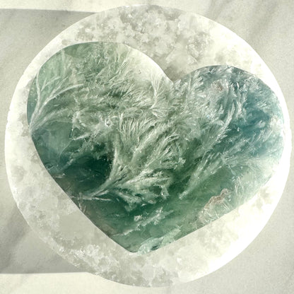 Snowflake Fluorite Heart Carving | Option A