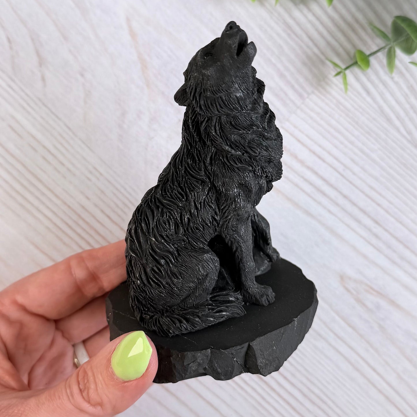 Karelian Shungite Howling Wolf Carving - EMF Protection Statue
