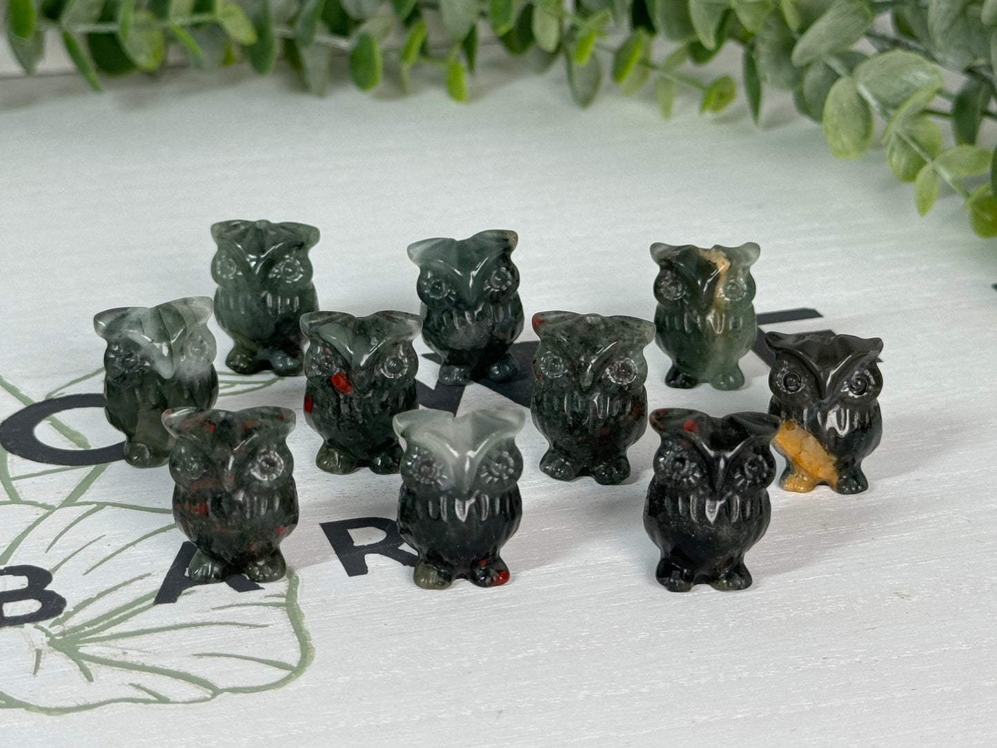 Mini African Bloodstone Owl Carving