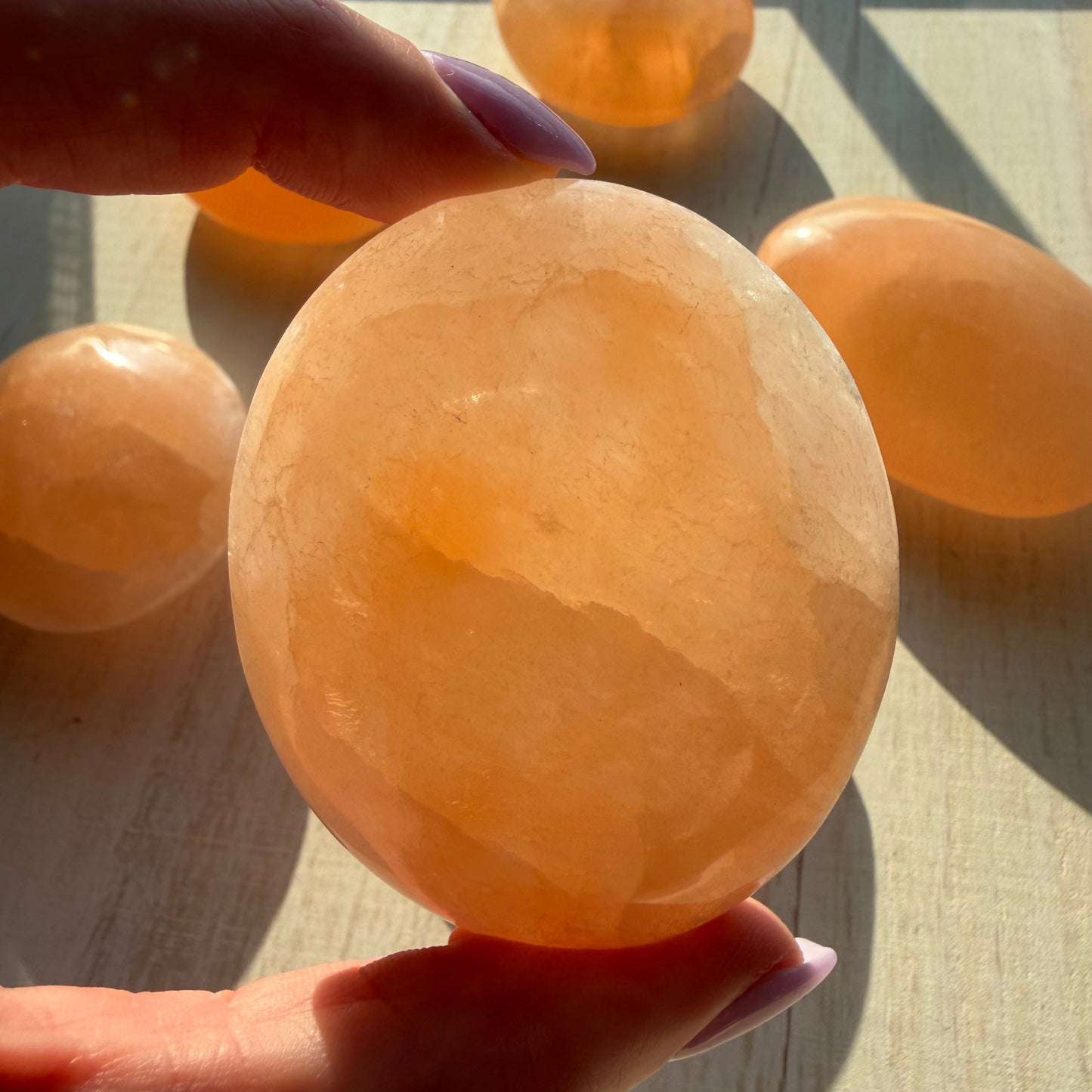 Peach Selenite Palm Stone Medium | Selenite Crystal | Sacral Chakra Crystal