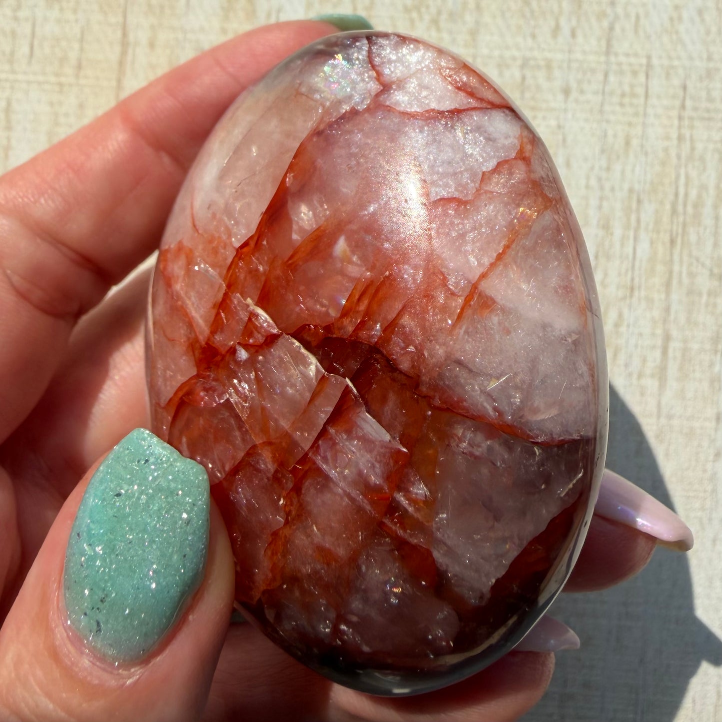 Fire Quartz Palm Stone | Hematoid Quartz | Option I