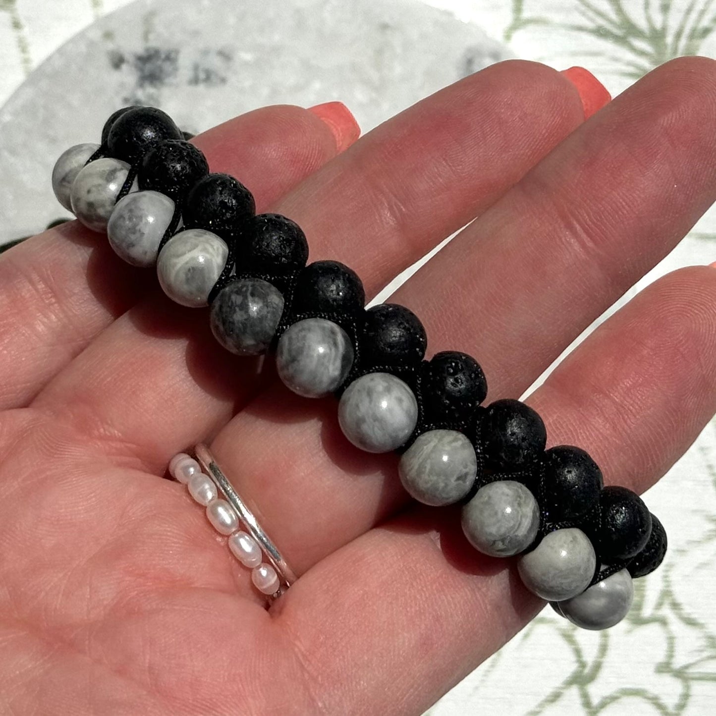 Map Jasper with Lava Stone Double Bracelet from China