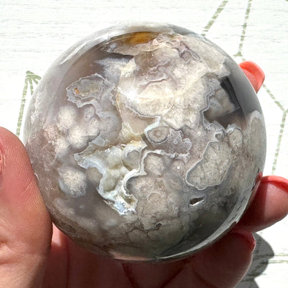 Rare Black Flower Agate Sphere from Madagascar