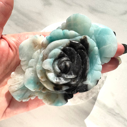Blue Aragonite Rose Carving