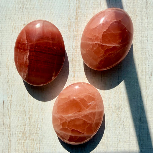 Rose Calcite Palm Stone – Warm Salmon Crystal for Self-Love