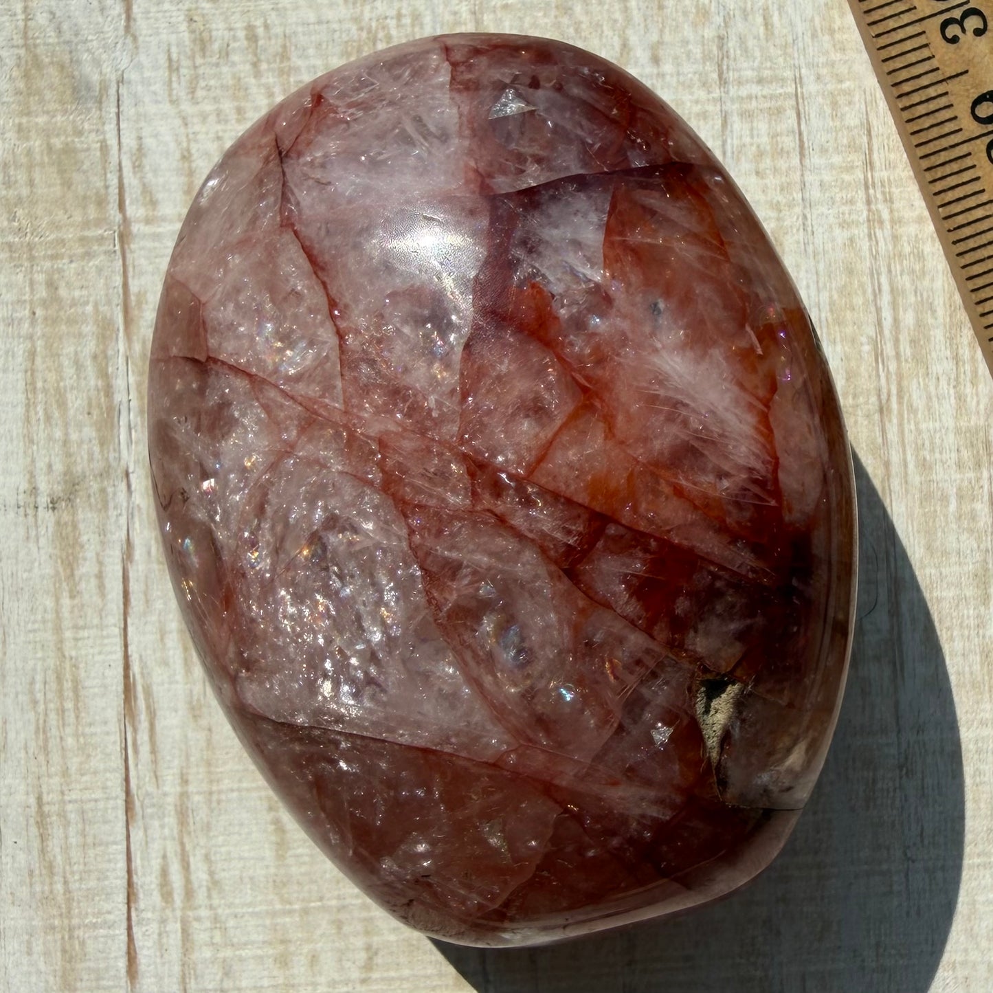 Fire Quartz Palm Stone | Hematoid Quartz | Option J