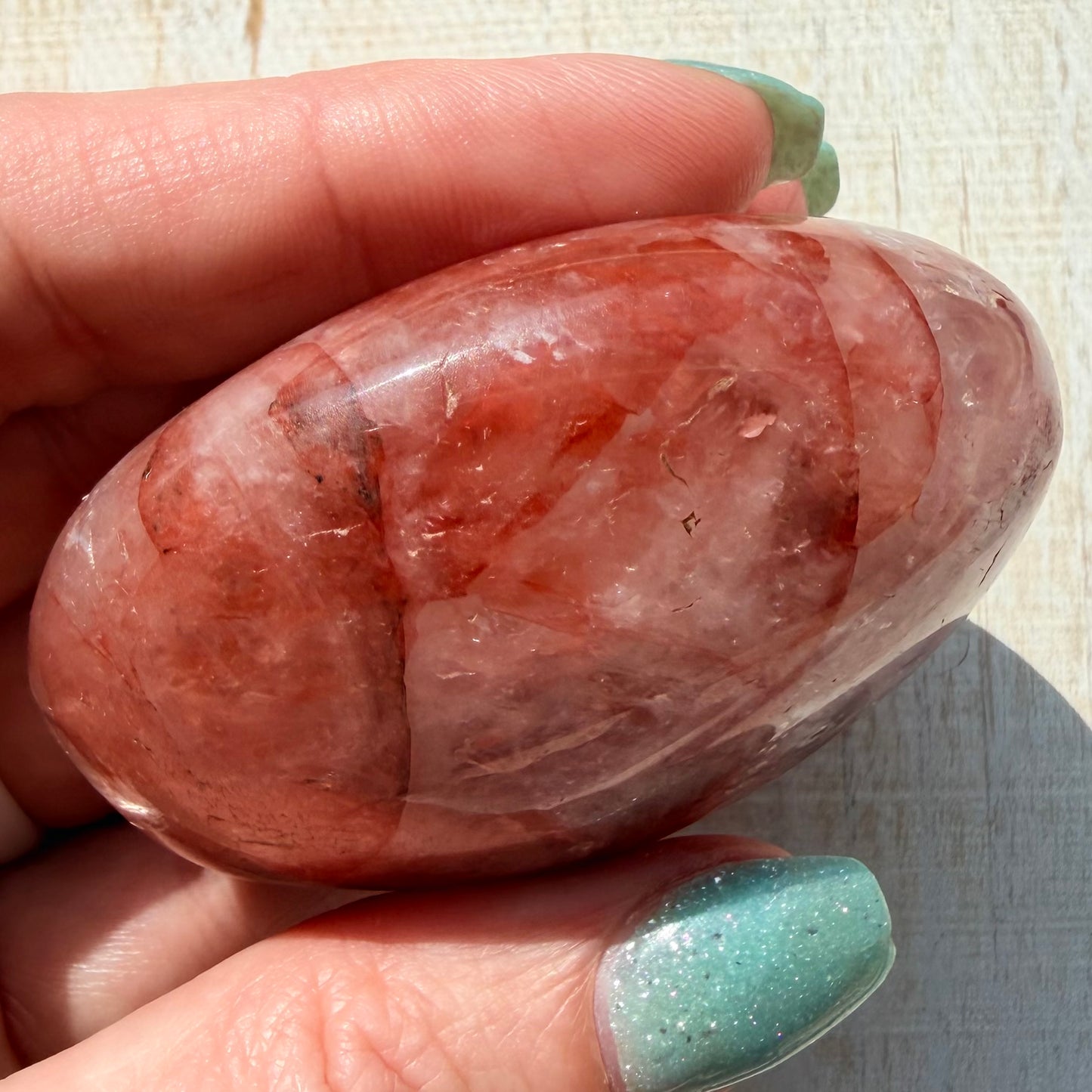 Fire Quartz Palm Stone | Hematoid Quartz | Option J