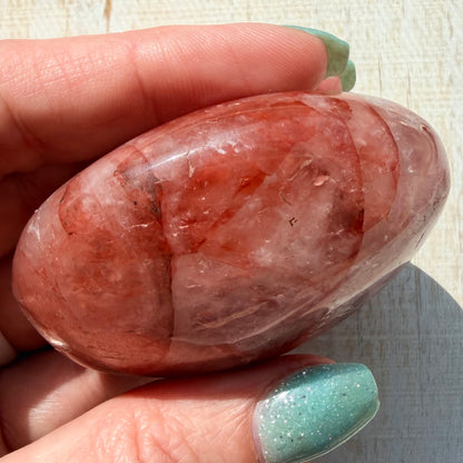 Fire Quartz Palm Stone | Hematoid Quartz | Option J
