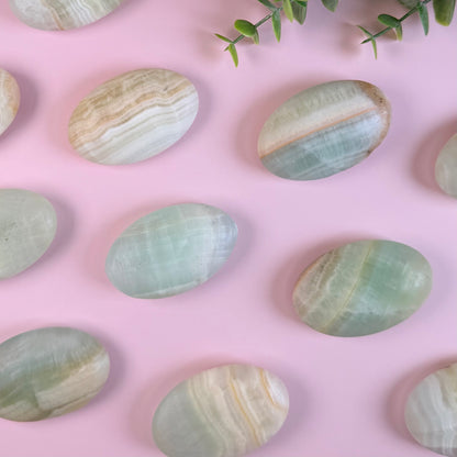 One (1) Pistachio Calcite Palm Stone | Intuitive Select