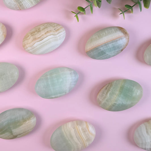 One (1) Pistachio Calcite Palm Stone | Intuitive Select