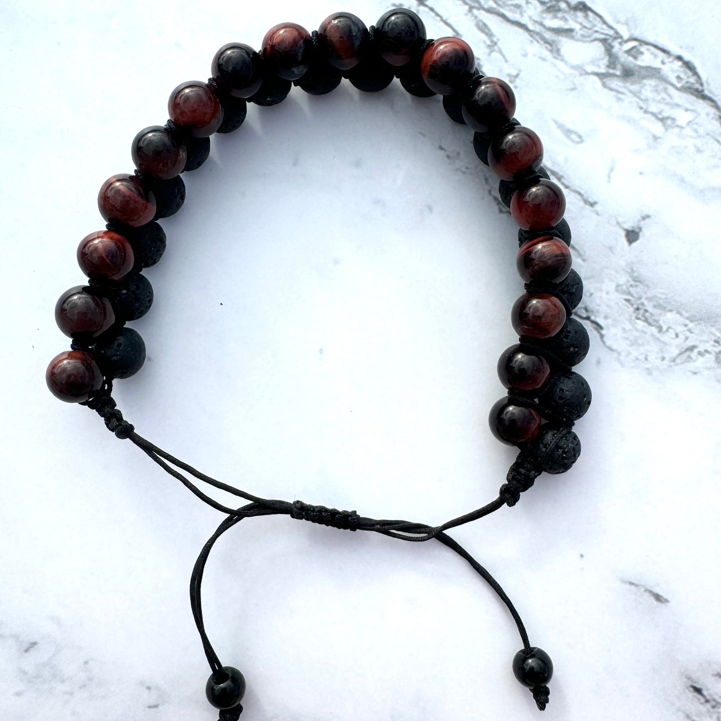 Red Tiger's Eye (Dragon's Eye) with Lava Stone Double Bracelet from China