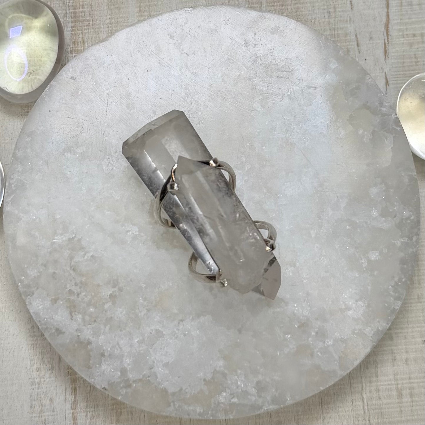 Stunning Lemurian Quartz Adjustable Silver Ring from Brazil