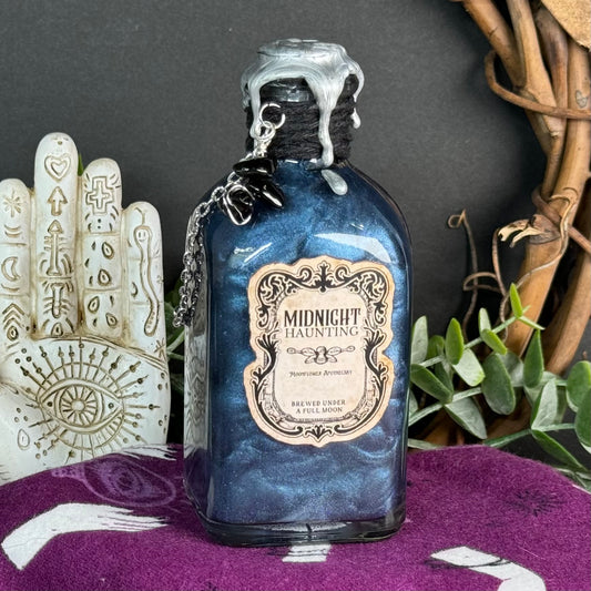 Handmade "Midnight Haunting" Decorative Potion Bottle w/ Obsidian Crystal Chips
