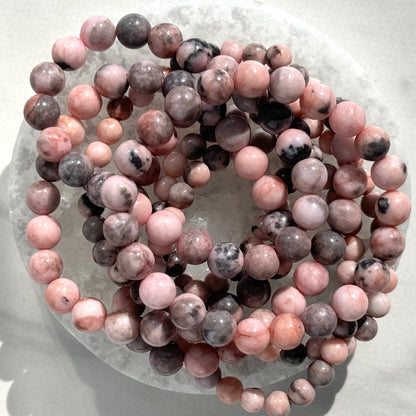 One (1) Pink Zebra Jasper Bracelet (6mm Bead)