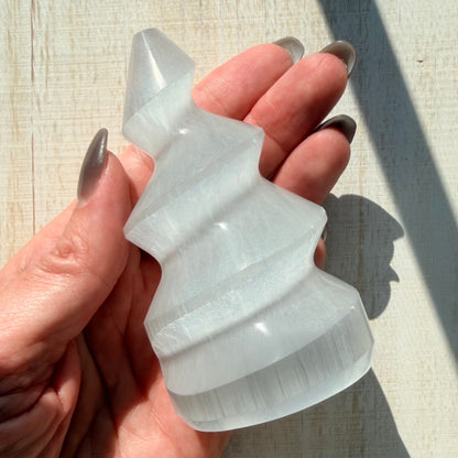 Selenite Spiral Tower | Satin Spar | Selenite Crystal