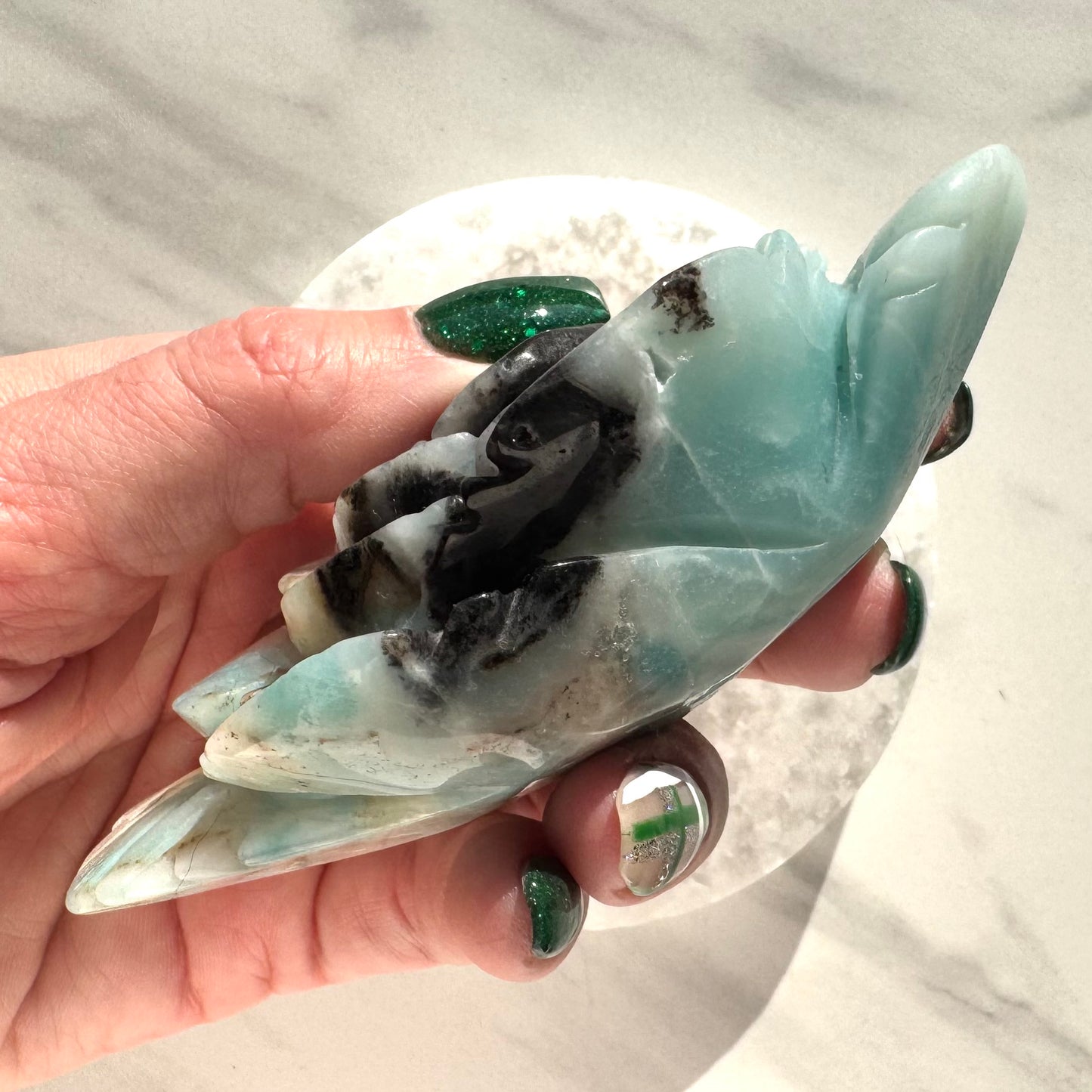 Blue Aragonite Rose Carving