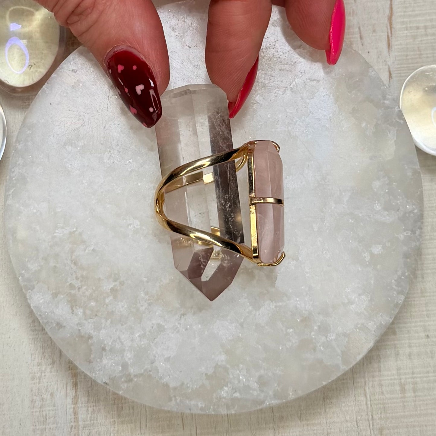 Stunning Faceted Rose Quartz Adjustable Gold Ring from Brazil