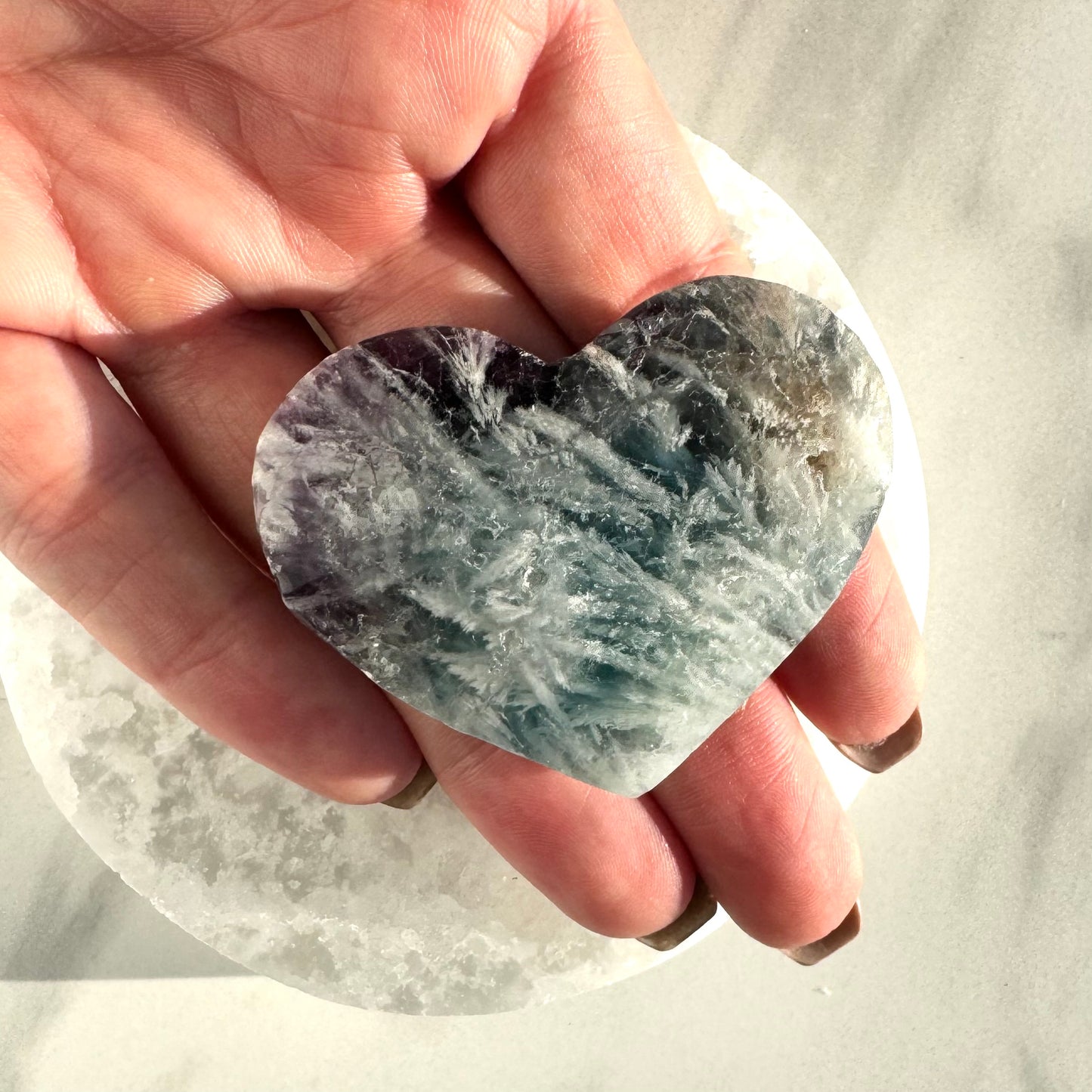 Snowflake Fluorite Heart Carving B
