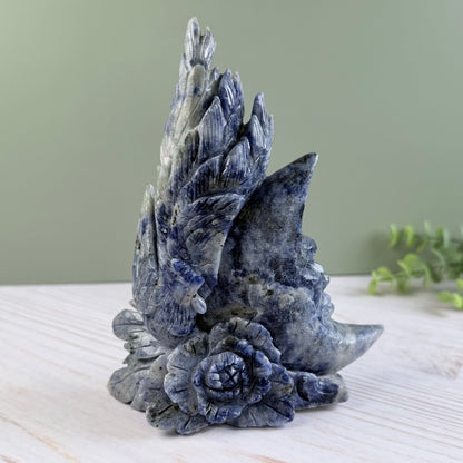 High Quality Sodalite Rooster + Moon Carving