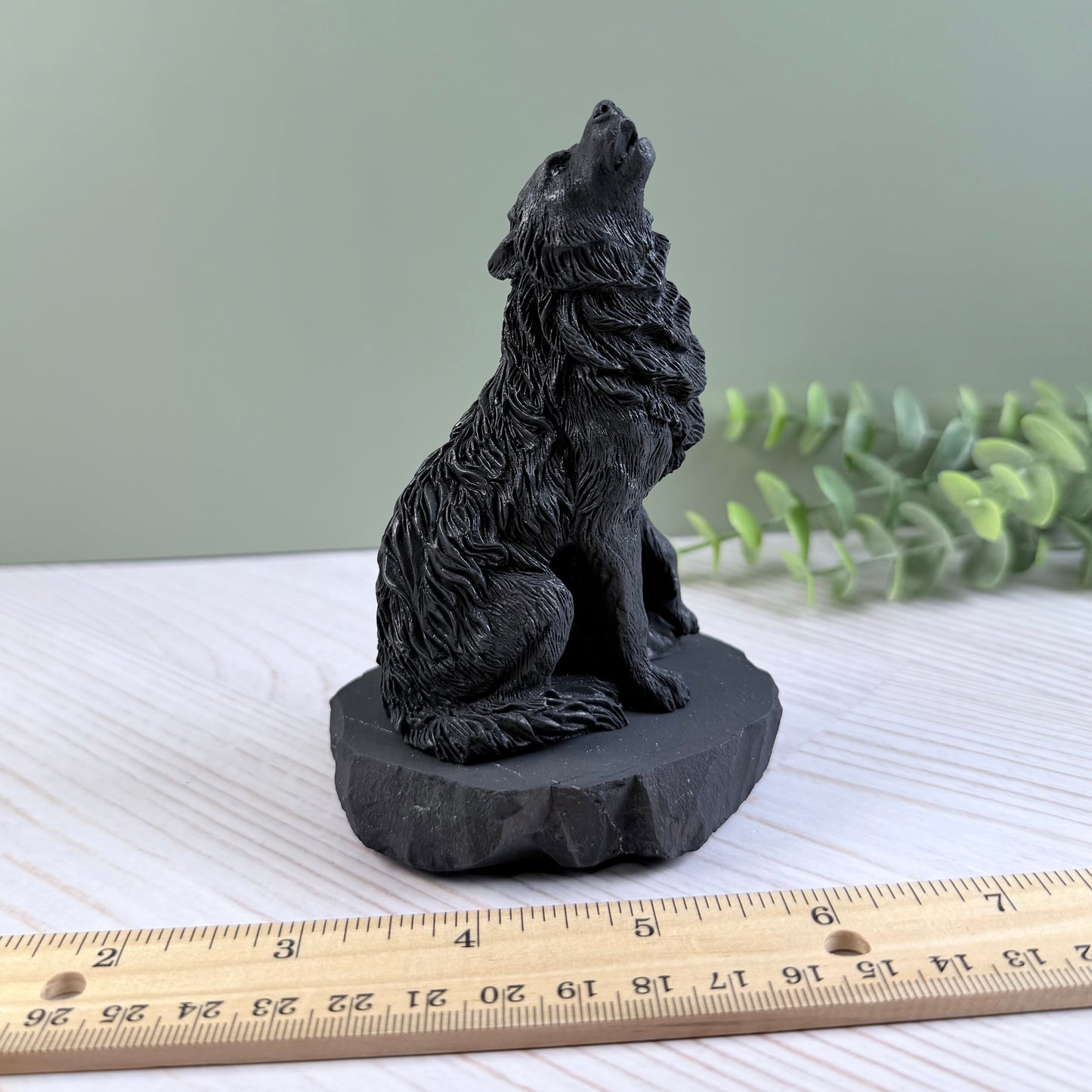 Karelian Shungite Howling Wolf Carving - EMF Protection Statue