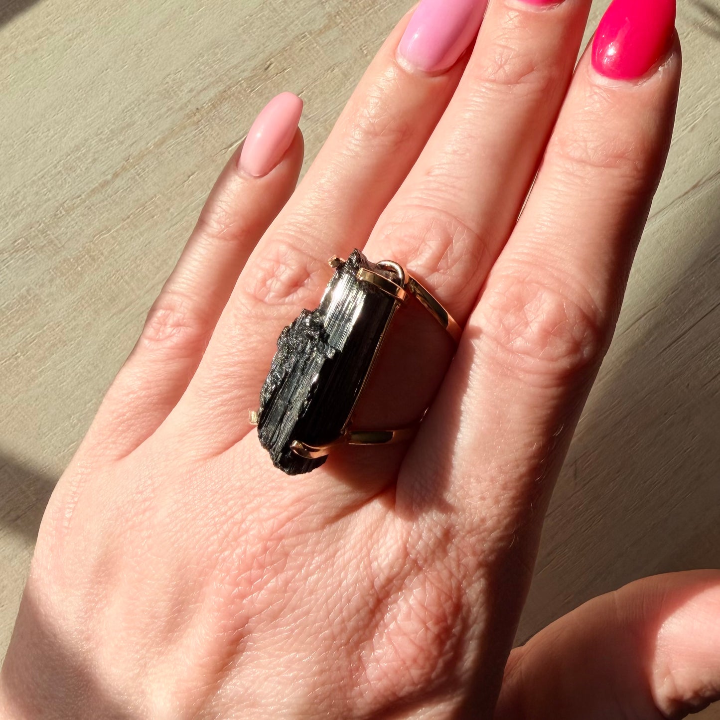 Gorgeous Adjustable Brazilian Raw Black Tourmaline Ring