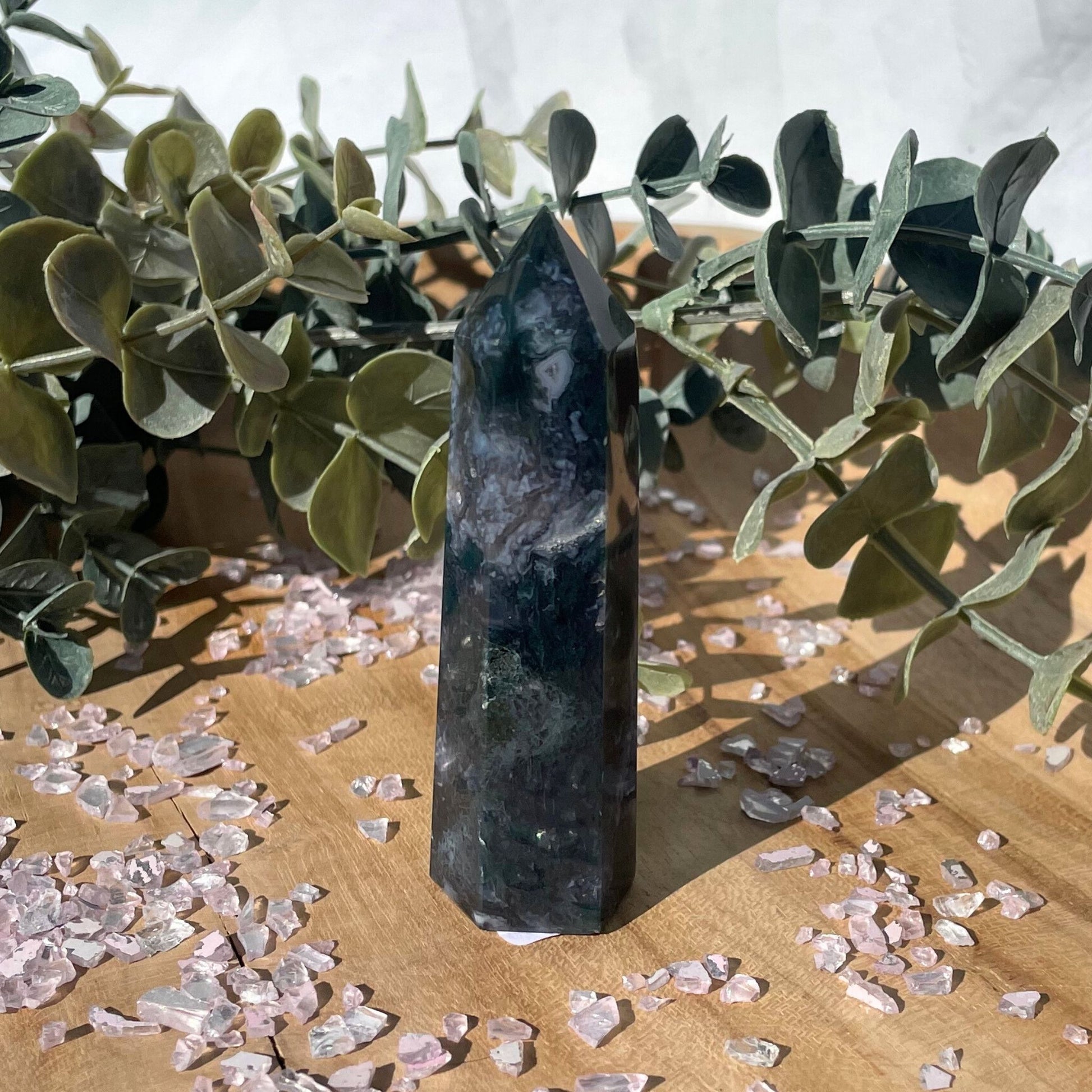 3 inch moss agate tower