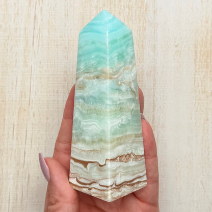 Caribbean Calcite Tower – Soothing Teal Crystal for Calm & Communication