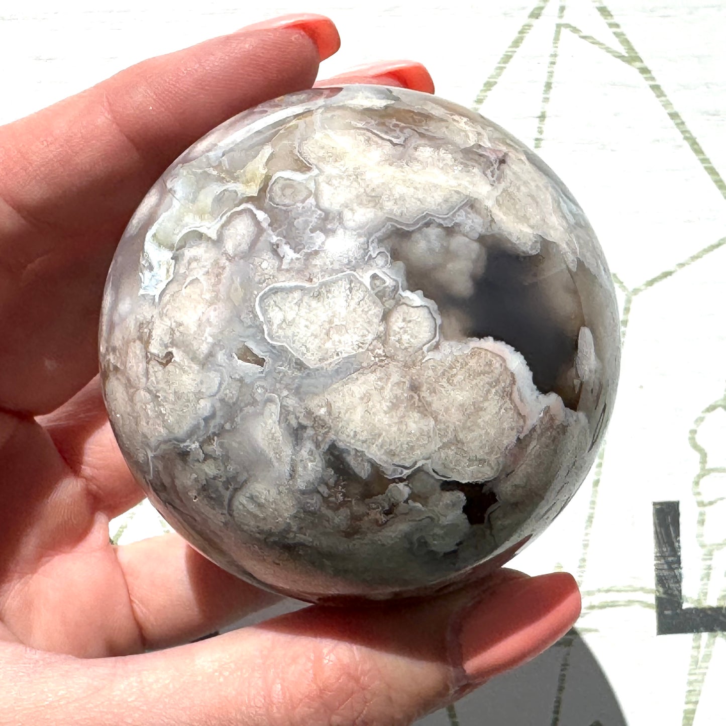 Rare Black Flower Agate Sphere from Madagascar