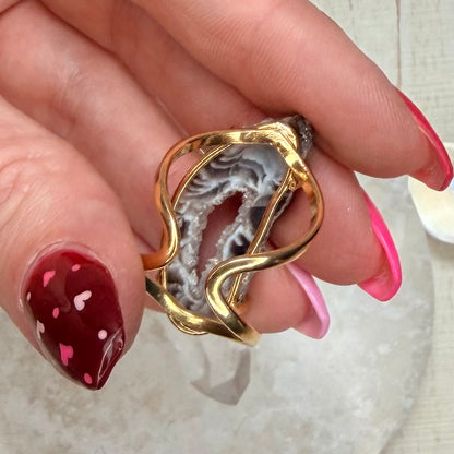 Gorgeous Agate Adjustable Gold Ring from Brazil