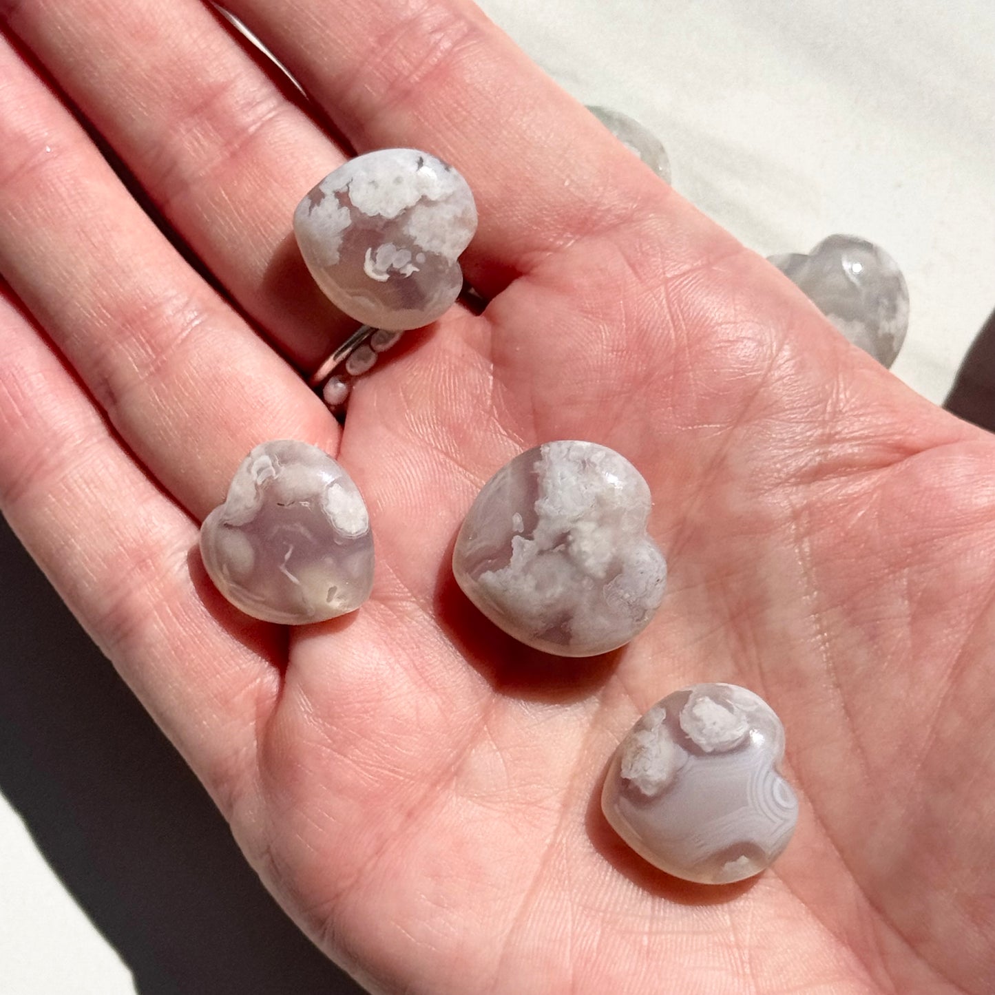 One (1) Tiny Flower Agate Heart Carving