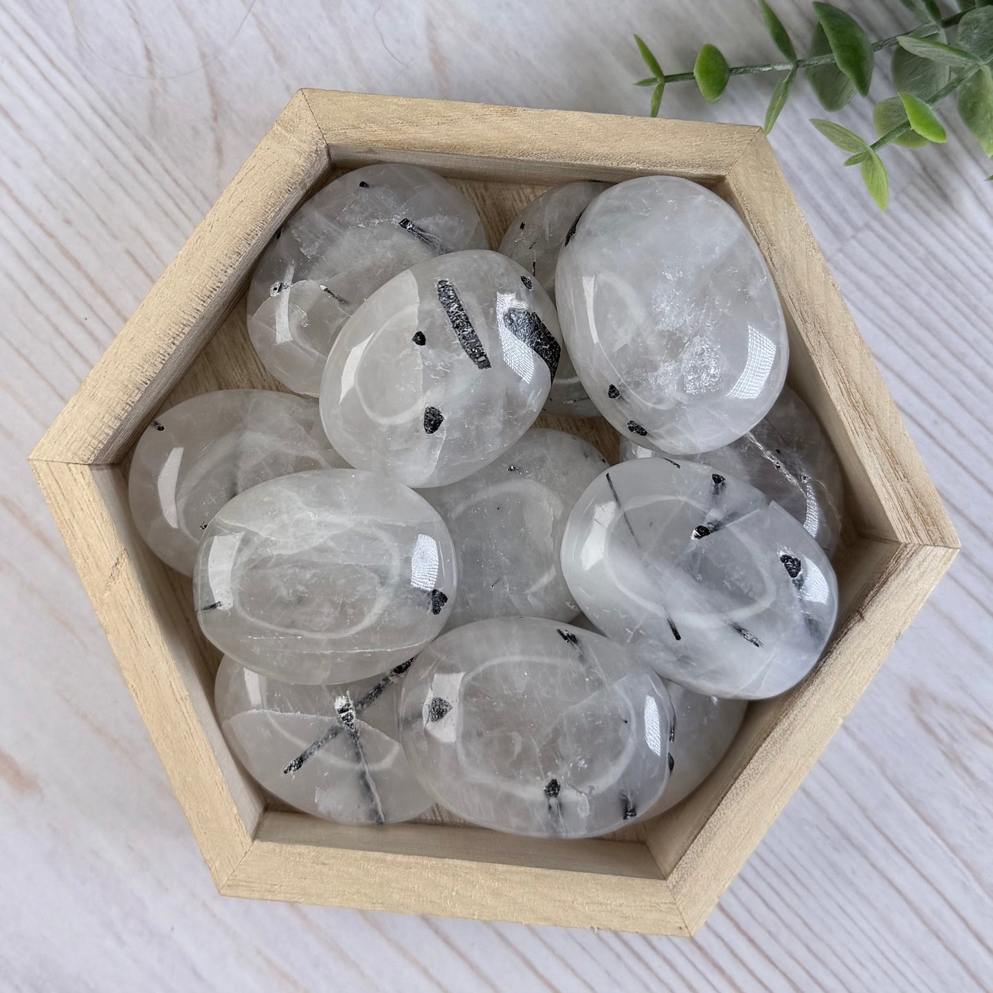 One (1) Tourmalinated Quartz Palm Stone