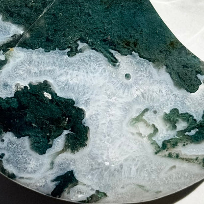 Large Moss Agate Crescent Moon Carving | Option A