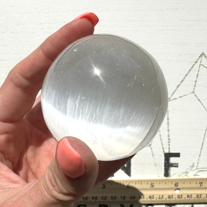 One (1) Medium Satin Spar Selenite Sphere from Morocco