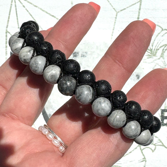 Map Jasper with Lava Stone Double Bracelet from China
