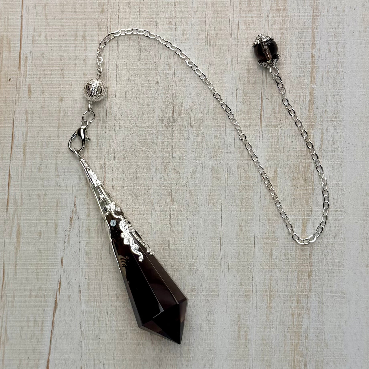 Faceted Crystal Point Pendulum with Silver Filigree Cap | Dowsing & Divination Pendulum
