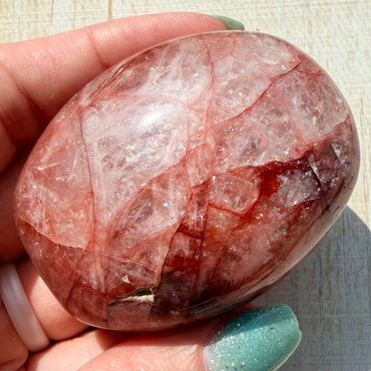 Fire Quartz Palm Stone | Hematoid Quartz | Option J