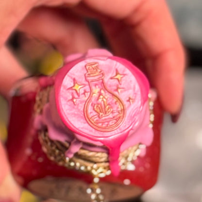 Handmade "Heart's Desire" Glass Kinetic Potion Bottle w/ Rose Quartz Crystals