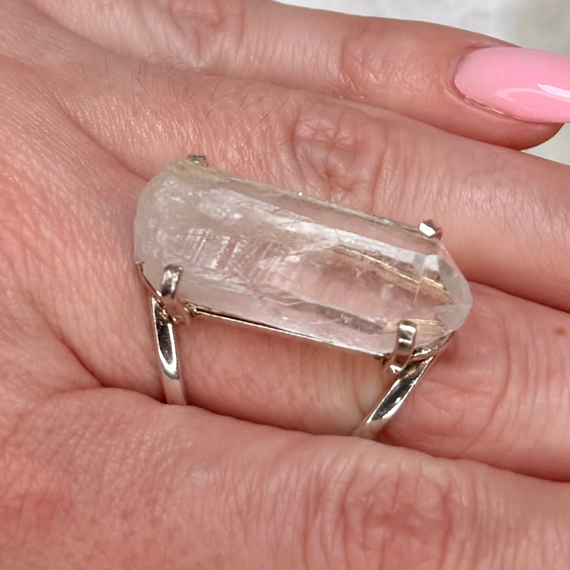 Stunning Lemurian Quartz Adjustable Silver Ring from Brazil