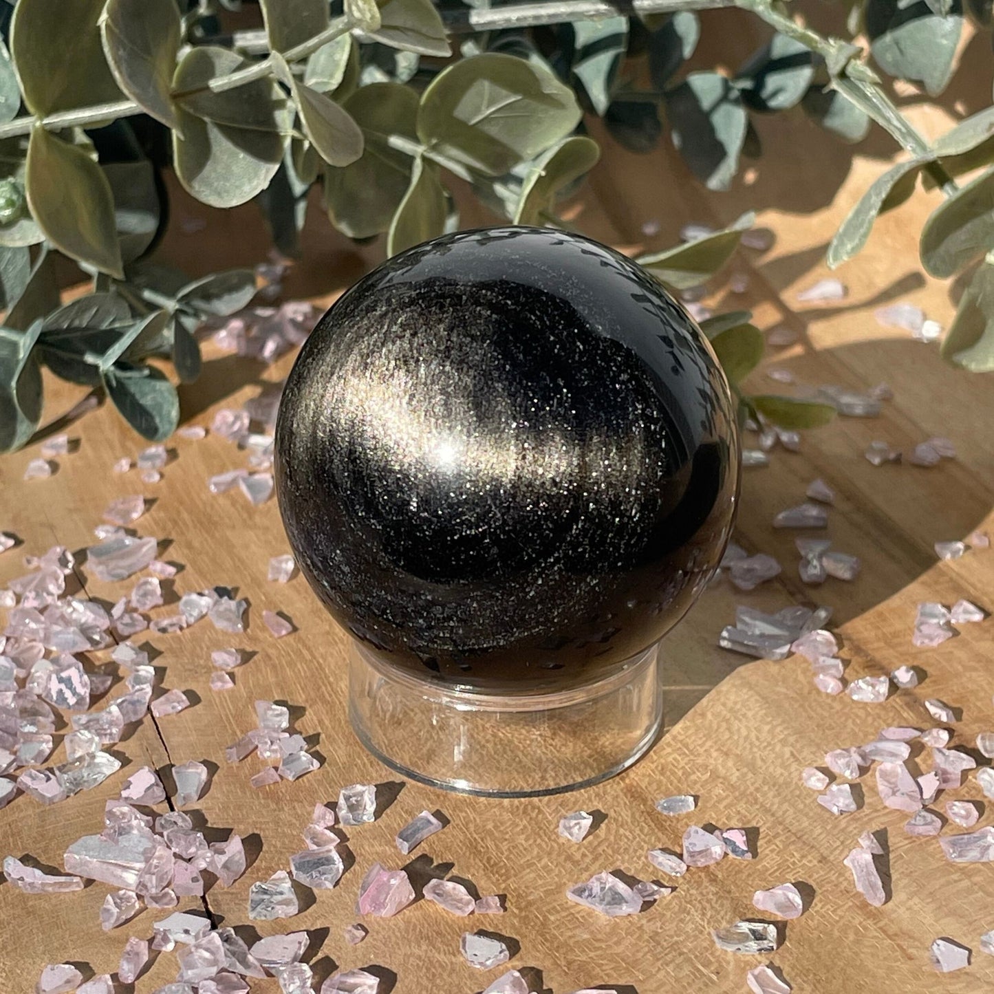 silver sheen obsidian sphere