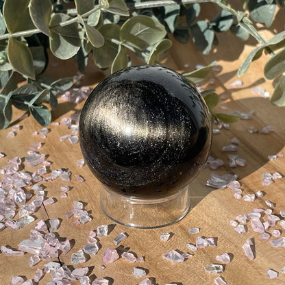 silver sheen obsidian sphere