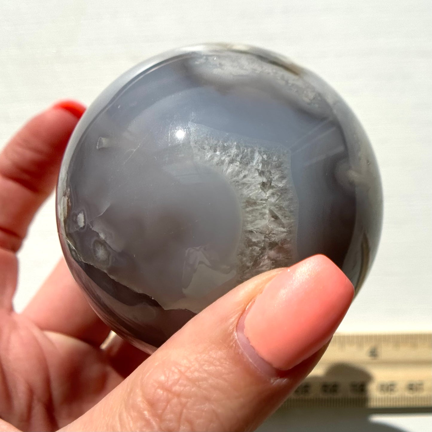Blue Chalcedony with Flower Agate Sphere from Madagascar