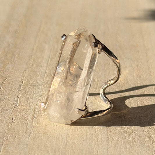 Stunning Lemurian Quartz Adjustable Silver Ring from Brazil