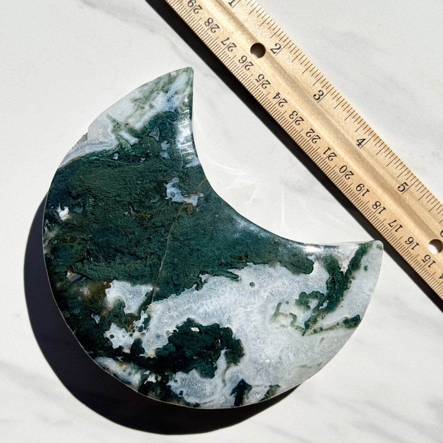 Large Moss Agate Crescent Moon Carving | Option A