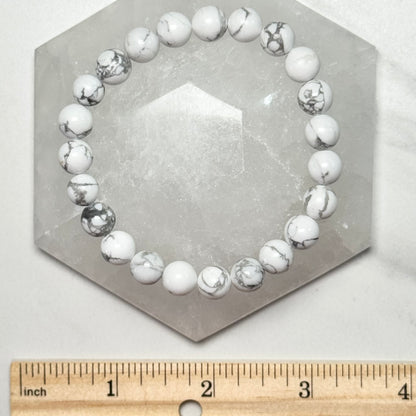 One (1) High Quality Howlite Crystal Bracelet (8mm Beads)