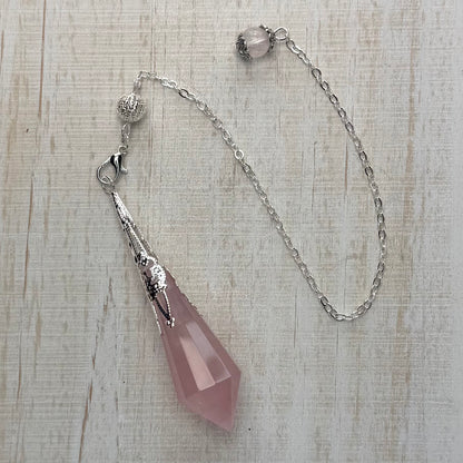 Faceted Crystal Point Pendulum with Silver Filigree Cap | Dowsing & Divination Pendulum